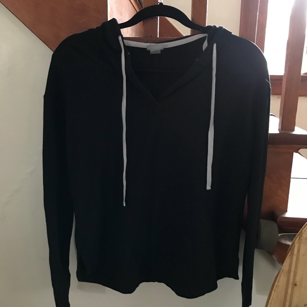 Black hooded long sleeve shirt